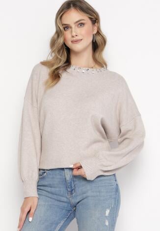 Jasnobeżowy Kaszmirowy Sweter w Cyrkonie Varelia