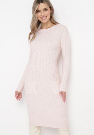 Jasnoróżowa Dzianinowa Sukienka Midi z Bawełną i Kaszmirem Girolama