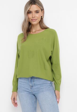 Jasnozielony Sweter z Rękawem Nietoperz Zefirada