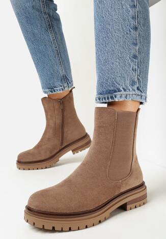 Brązowe Botki Sztyblety za Kostkę Fizabra