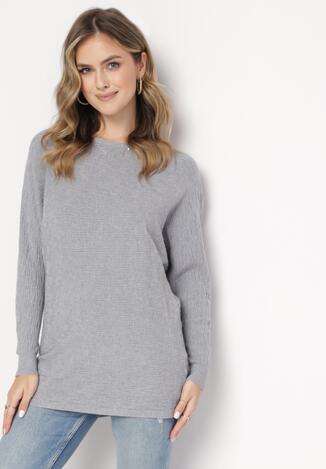 Szary Sweter z Wełną i Kaszmirem z Rękawami Typu Nietoperz Eines