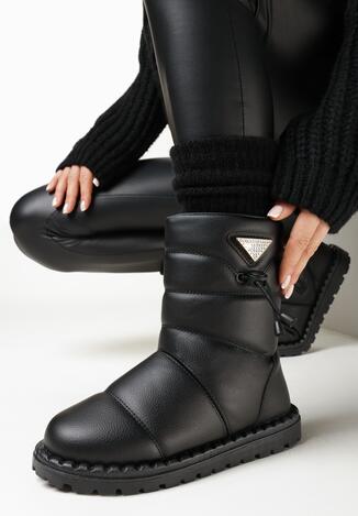 Czarne Śniegowce ze Ściągaczem i Ozdobą w Cyrkonie Loreni