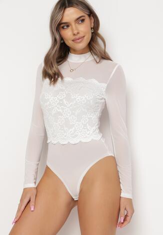 Białe Siateczkowe Body z Koronką Abigaia