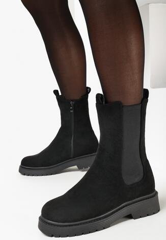 Czarne Botki Sztyblety z Elastycznymi Wstawkami Porras