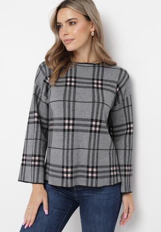 Ciemnoszary Sweter w Kratkę Burberry z Szerokimi Rękawami Gremese