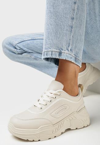 Beżowe Sneakersy na Grubej Podeszwie Treiu
