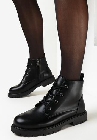 Czarne Botki Trzewiki Diamanta