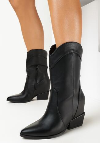 Czarne Kozaki Kowbojki na Niskim Stożku Gregoria