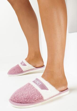 Fioletowe Kapcie Pluszowe Ozdobione Naszywką  Gambita