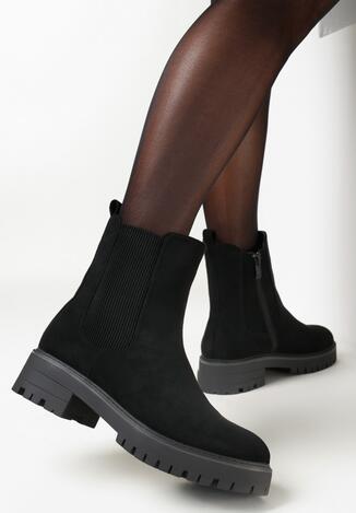 Czarne Płaskie Botki z Protektorem i Elastycznym Materiałem na Cholewce Tortis