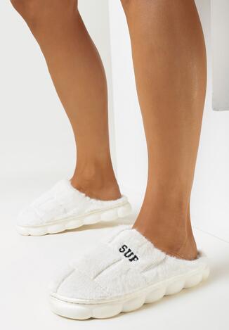 Beżowe Kapcie ze Sztucznego Futra na Grubej Podeszwie Greomana