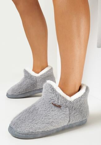 Szare Kapcie za Kostkę z Miękkiego Futerka Edelmines