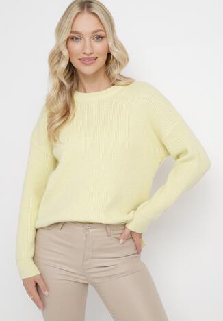 Żółty Sweter ze Ściągaczami na Rękawach Ceshia