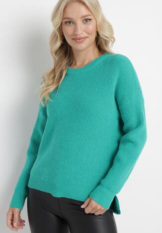 Zielony Sweter ze Ściągaczami na Rękawach Ceshia