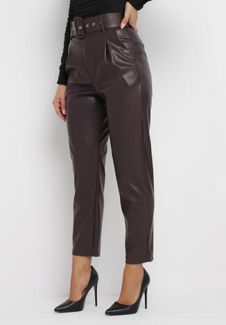 Fioletowe Szerokie Spodnie z Wysokim Stanem i Paskiem Tanzana