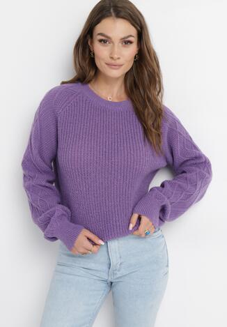 Ciemnofioletowy Sweter w Ozdobny Splot Suzann