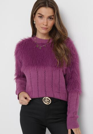 Fioletowy Sweter o Klasycznym Kroju z Puchatego Materiału Hellende
