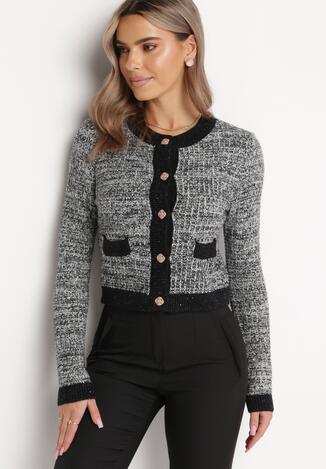 Czarny Kardigan z Ozdobnymi Guzikami i Błyszczącą Nitką Vlizome