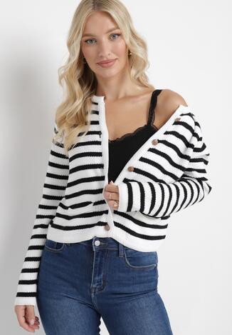 Biały Rozpinany Kardigan w Paski Abamestra