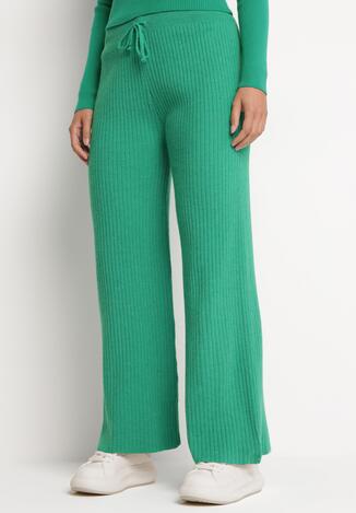 Zielone Spodnie Dresowe z Szerokimi Prążkowanymi Nogawkami Romese