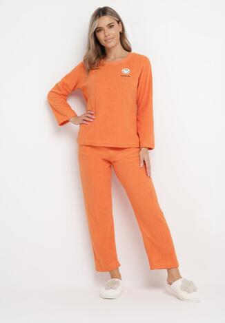 Pomarańczowy 2-Częściowy Komplet Piżamowy Bluza z Naszywką i Spodnie z Gumką w Pasie Revaxa