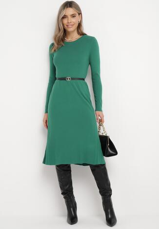 Zielona Sweterkowa Sukienka Trapezowa Covenkia