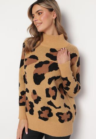 Beżowy Golf w Łaty o Luźnym Fasonie Clinero