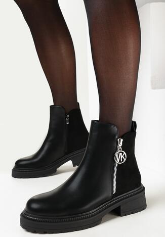 Czarne Botki Sztyblety na Grubej Podeszwie Tatave