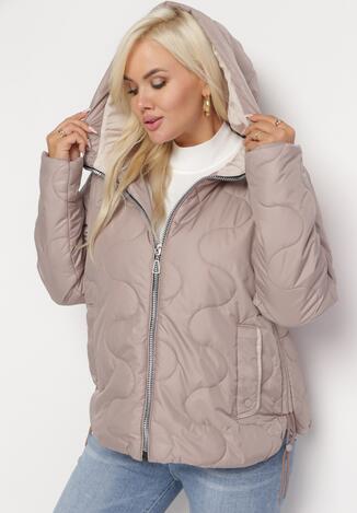 Ciemnobeżowa Kurtka Przejściowa z Oryginalnym Pikowaniem i Nieodpinanym Kapturem Saussay