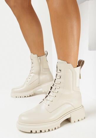 Beżowe Botki Workery z Elastyczną Wstawką Samessae