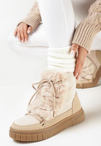 Beżowe Śniegowce Ozdobione Futerkiem Przy Sznurowaniu Avionea