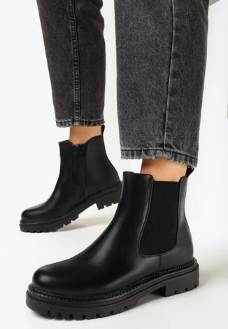 Czarne Botki o Fasonie Sztybletów na Podeszwie z Protektorem Frankiti
