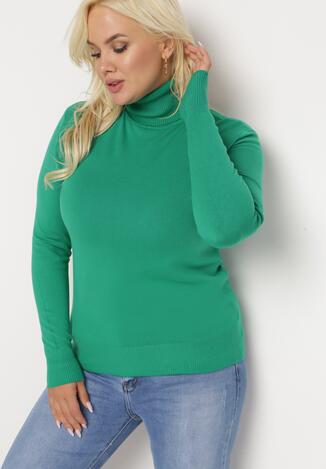 Zielony Sweter z Golfem Sazerna w Składzie Wiskoza i Modal
