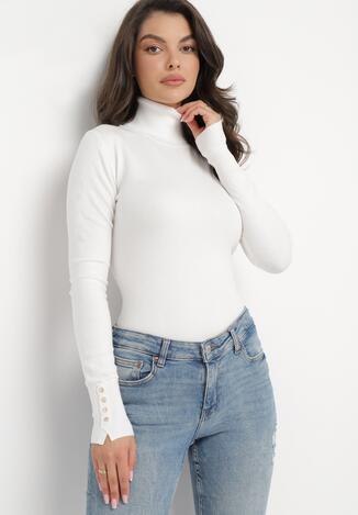 Biały Gładki Golf ze Sweterkowej Dzianiny Rosmerta