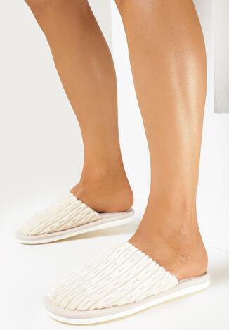 Beżowe Kapcie z Futerkiem Acureo