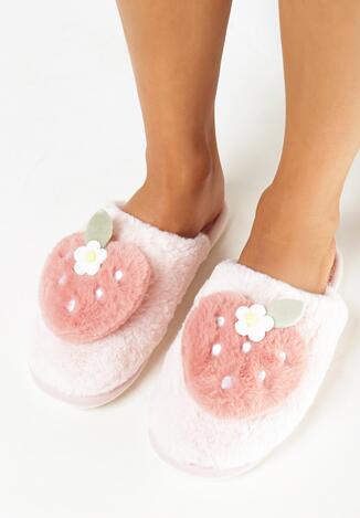 Różowe Kapcie Futrzane z Aplikacją typu Truskawka Smette
