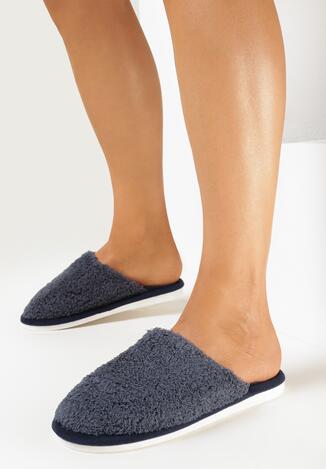 Granatowe Kapcie z Futerkiem Mirexa