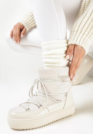 Beżowe Śniegowce na Grubej Podeszwie z Wiązaniem Ziza