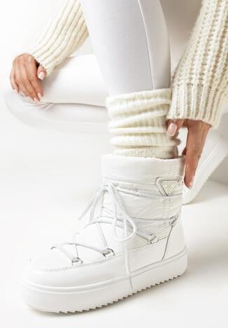 Białe Śniegowce na Grubej Podeszwie z Wiązaniem Ziza