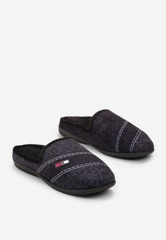 Czarne Kapcie na Płaskiej Podeszwie z Naszywką Siamvola