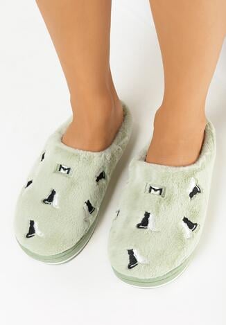Zielone Kapcie Futrzane z Naszywkami Dremea