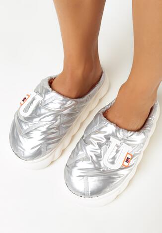 Srebrne Kapcie na Grubej Podeszwie z Naszywkami Noustie