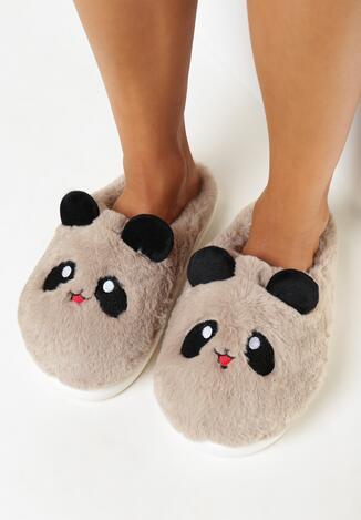 Ciemnobeżowe Kapcie z Futerkiem Ometta