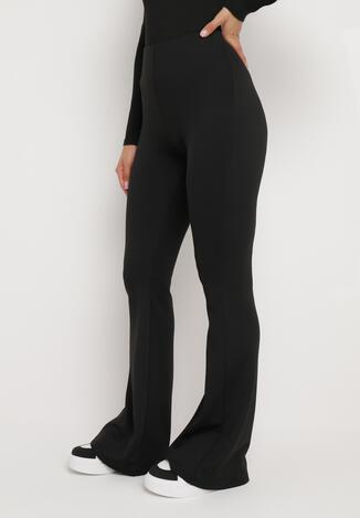 Czarne Spodnie Dzwony z Gumką w Pasie i Polarową Podszewką Tagitta