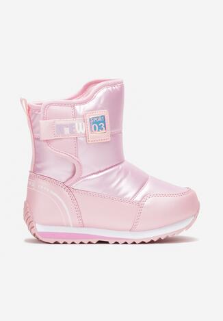 Różowe Śniegowce na Płaskiej grubszej Podeszwie z Ozdobną Naszywką Serjava