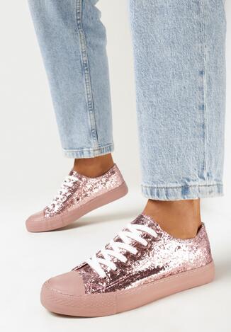 Różowe Trampki Przed Kostkę z Brokatową Cholewką Mirellas
