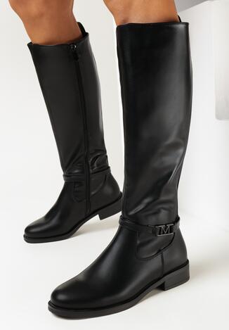 Czarne Kozaki przed Kolano z Ozdobnym Paskiem Covenka