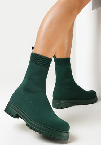 Zielone Botki Wsuwane ze Skarpetkową Cholewką Vreza