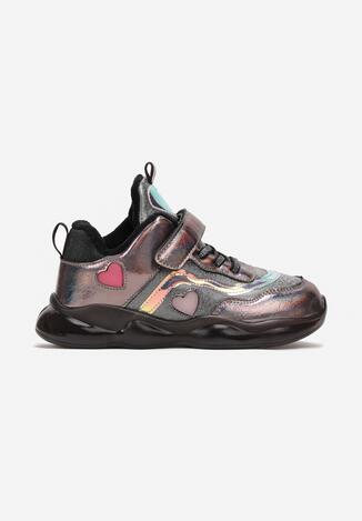 Srebrne Brokatowe Buty Sportowe na Rzep z Ociepleniem Saussa