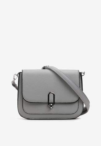 Szara Torebka Listonoszka z Klapką z Eleganckim Zapięciem Giuditta